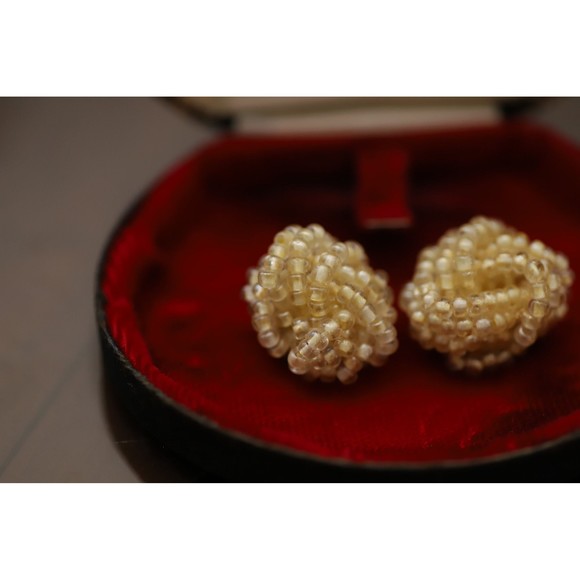 Midcentury, Vintage Twisted Bead Clip Earrings - Picture 2 of 5